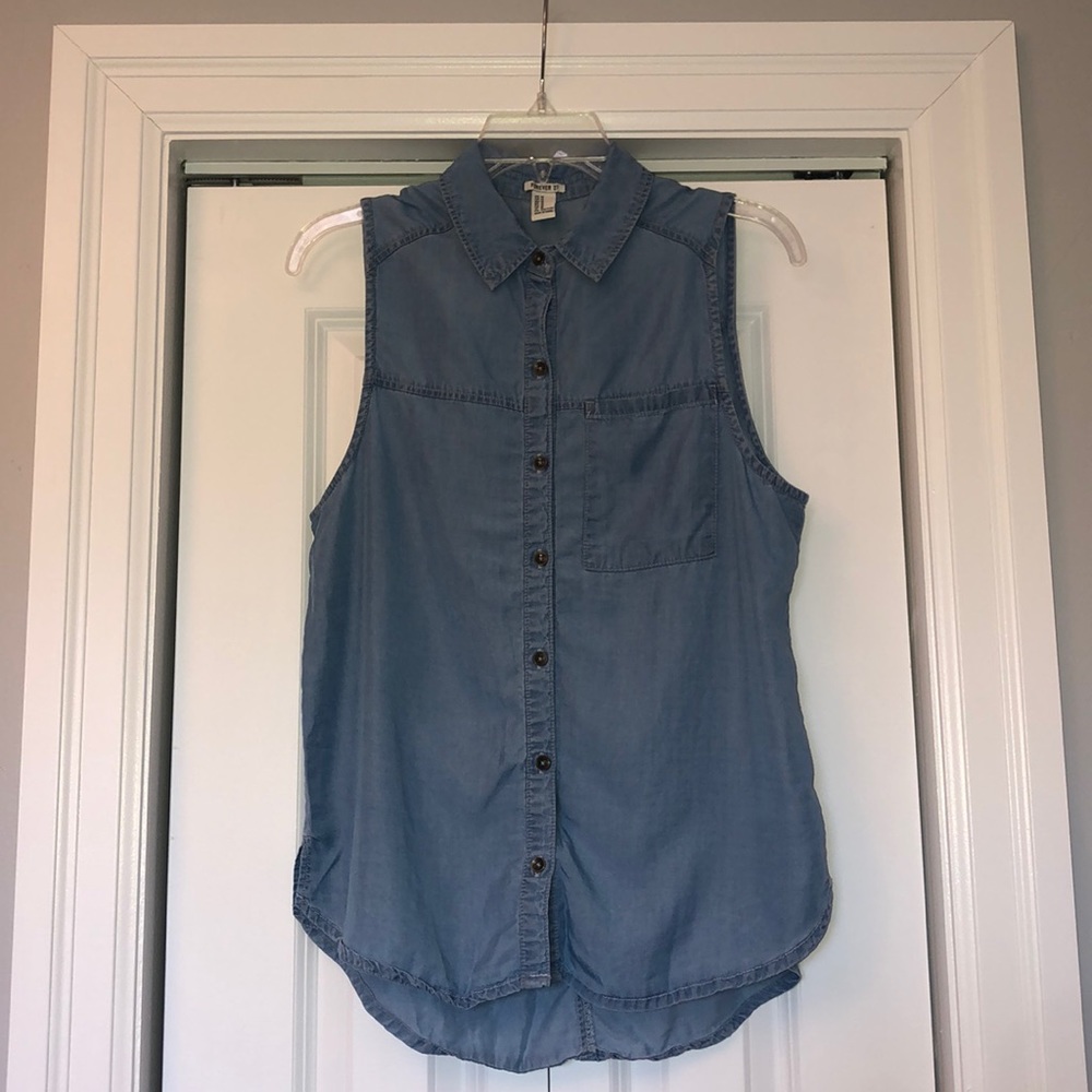 Sleeveless Denim Button Down